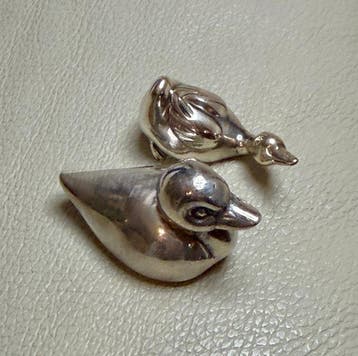 Figurine - Duck & Goose, Florence Hallmarked (2) - Argent, Antiquités & Art, Antiquités | Argent & Or