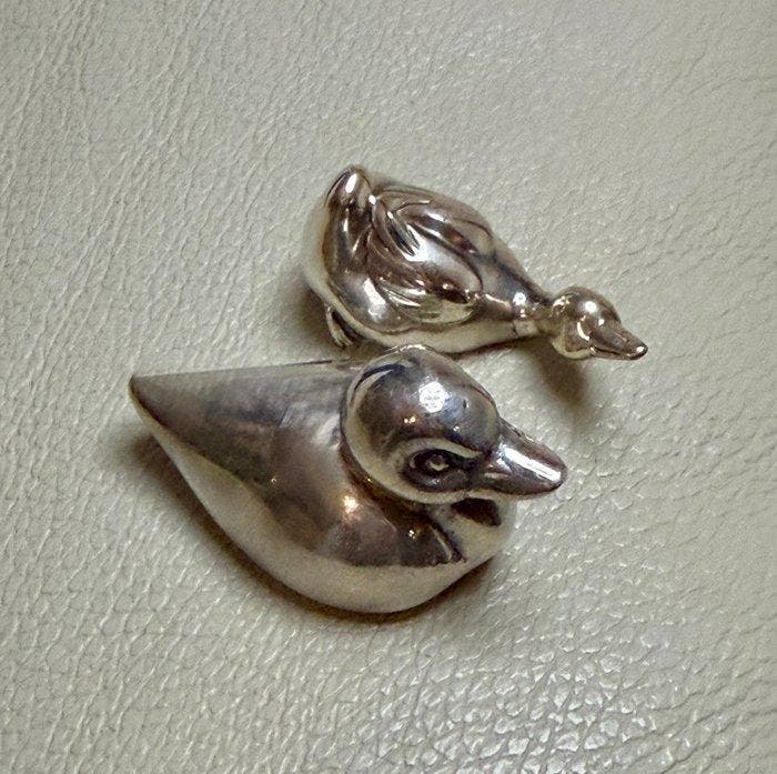 Figurine - Duck & Goose, Florence Hallmarked (2) - Argent, Antiquités & Art, Antiquités | Argent & Or