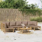 vidaXL 8-delige Loungeset met kussens bamboe taupe, Verzenden, Nieuw, Loungeset