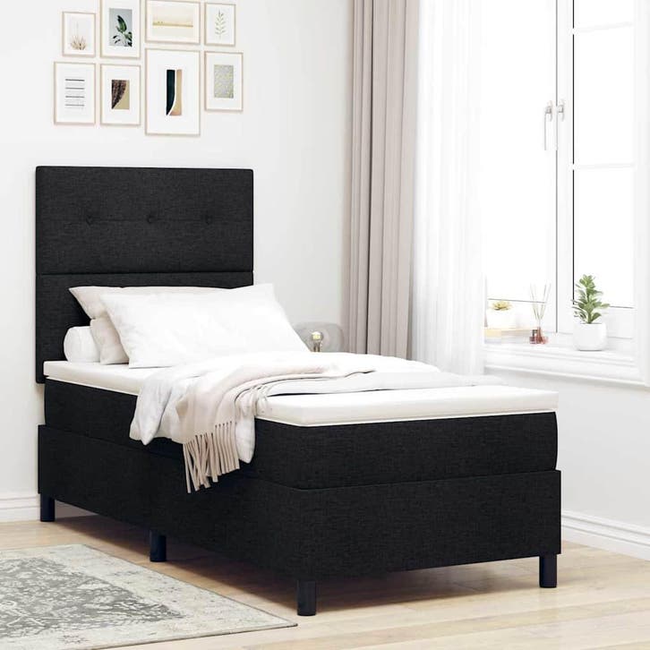 vidaXL Boxspring bed met matras met hoofdeinde Zwart 90 x, Huis en Inrichting, Slaapkamer | Bedden, Nieuw, Verzenden