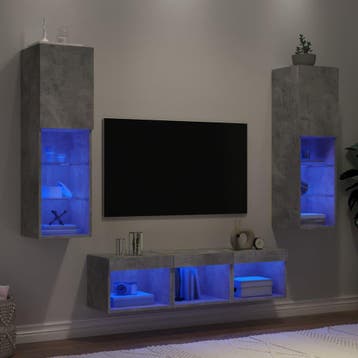 vidaXL 5-delige Tv-wandmeubelset met LED bewerkt hout, Verzenden, Nieuw