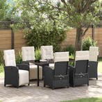 vidaXL Tuin Eettafel Set met kussen 7 pcs Zwart poly rattan, Verzenden, Nieuw