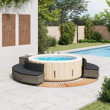 vidaXL Hottub-ombouw poly rattan massief acaciahout grijs, Verzenden