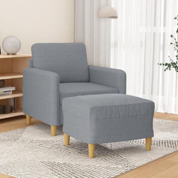 vidaXL Fauteuil met voetenbank / zetel 60 cm stof lichtgrijs, Verzenden