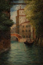 Italiaanse school (XX) - Veduta Veneziana con Canale e Ponte