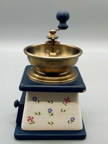 Kaffeemühle TCM Keramik Holz Messing Retro Handmühle Floral, Antiquités & Art