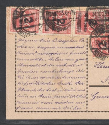 Duitse Rijk 1923 - Duitse Rijk 309 B MeF, 8 stuks op kaart, Postzegels en Munten, Gestempeld