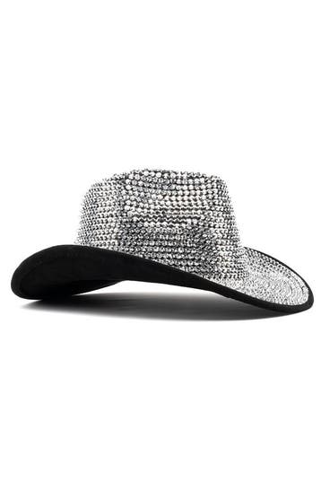 KIMU® Cowboyhoed Zwart Zilver Strass Steentjes Zwarte Witte, Ophalen of Verzenden, Nieuw