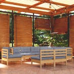 vidaXL 9-delige Loungeset met grijze kussens massief, Verzenden, Nieuw, Loungeset