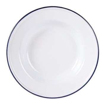 Diepe Borden | Geëmailleerd Staal | Wit/Blauw | 6 Stuks |, Verzenden