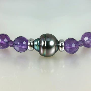 Sans prix de réserve - Bracelet Argent Perle - Améthyste -