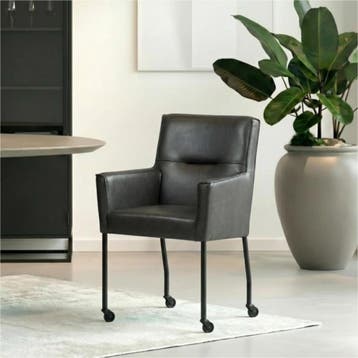 Set van 8 Leren eetkamerstoelen Lucky - Granada Ebony, Ophalen of Verzenden, Nieuw, Leer