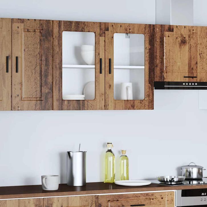 vidaXL Keukenbovenkast met glazen deur Porto oud houtkleurig, Maison & Meubles, Armoires | Autre, Envoi