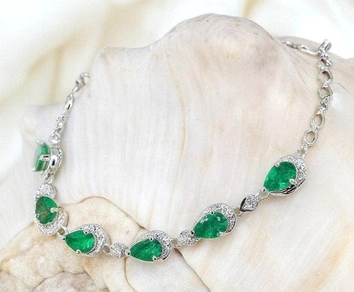 Zonder minimumprijs - Armband Verguld Smaragd - Topaas - 18k, Handtassen en Accessoires, Armbanden