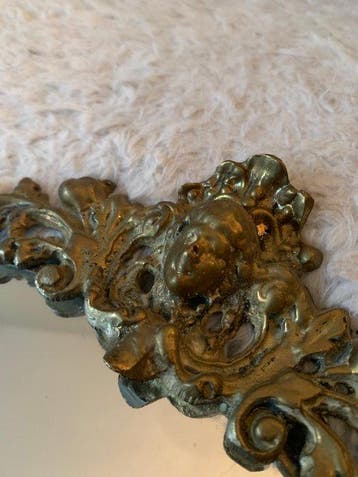 Art Deco ovale Spiegel met messing cherubijn ornamenten -, Antiek en Kunst