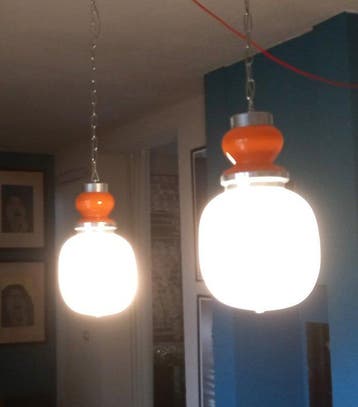Lampe à suspendre (2) - Opaline, Aluminium, Antiquités & Art