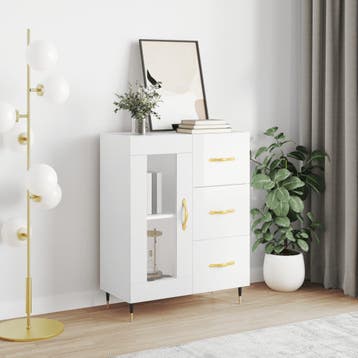 vidaXL Dressoir 69,5x34x90 cm bewerkt hout hoogglans wit, Verzenden