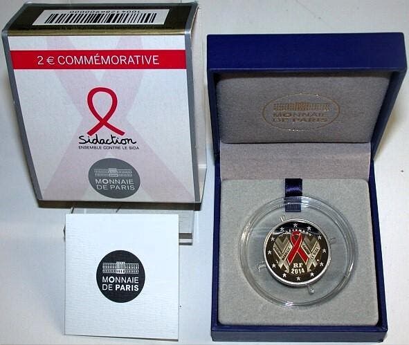 2 Euro 2014 Frankreich Welt Aids Tag, Postzegels en Munten, Munten | Europa | Euromunten, België, Verzenden