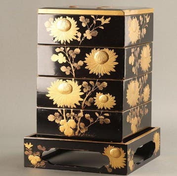 Antique Japanese Four-Tier Jubako with Takamaki-e