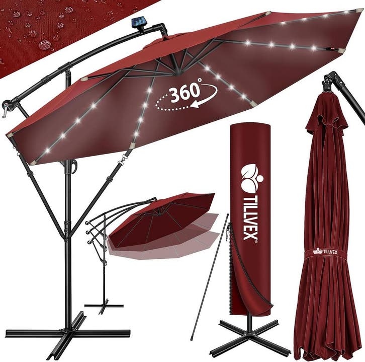 tillvex Aluminium zweefparasol + afdekking, led zonne-energi, Maison & Meubles, Accessoires pour la Maison | Autre, Envoi