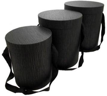 Bloemendoos set van 3 luxe rond zwart met hengsel flowerbox, Nieuw