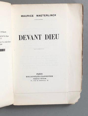 Maurice Maeterlinck - Devant Dieu [1/75 exemplaires sur, Antiquités & Art