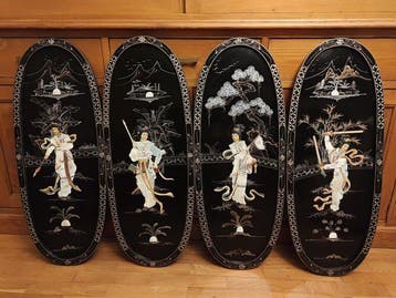 Wanddecoratie (4) - Chinees lak - China - Een set Chinese