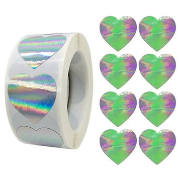 500 Stickers Op Rol - 2.5cm - Hart Holografisch -, Verzenden, Nieuw