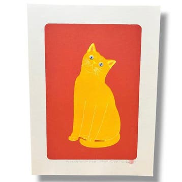 Kattenreeks “Pose (13) Golden Cat” ED 115/150 - houtsnede -