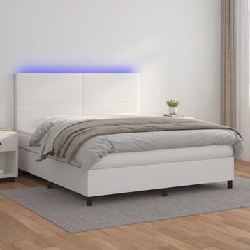 vidaXL Boxspring met matras en LED kunstleer wit 180x200 cm, Verzenden
