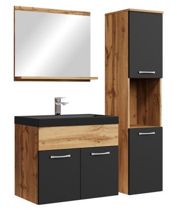 Badkamermeubel Set Montreal 60 x 35 cm Eiken Zwart Badmeubel, Verzenden, Nieuw