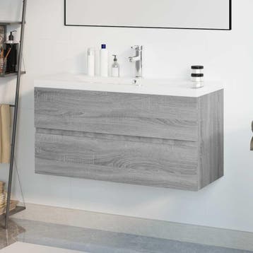 vidaXL Wastafelkast met ingebouwde wasbak bewerkt hout grijs, Verzenden