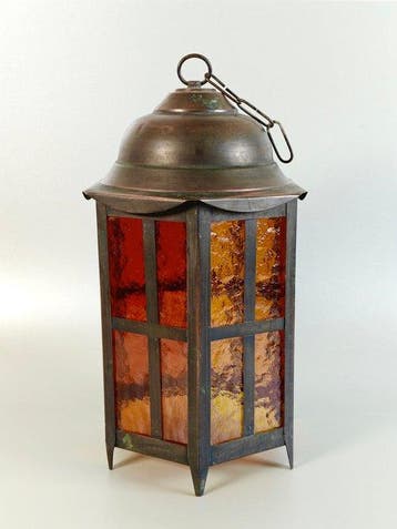 Lanterne - cuivre, verre de cathédrale - lÉcole dAmsterdam