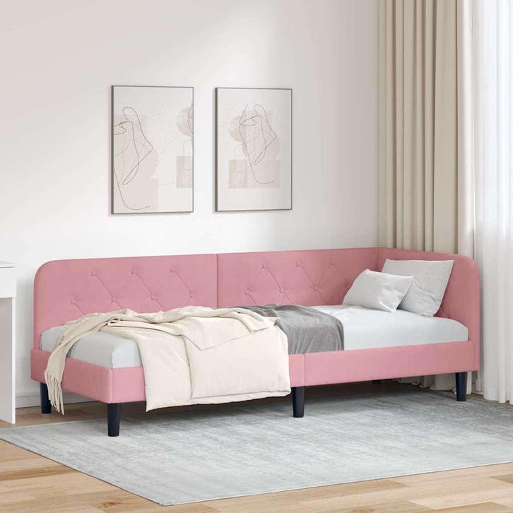 vidaXL Hoek Bed Frame Roze 80 x 200 cm Fluweel, Maison & Meubles, Chambre à coucher | Lits, Envoi