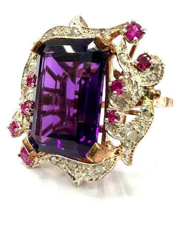 Zonder minimumprijs - Ring - 9 kt. Roségoud, Zilver Spinel -, Handtassen en Accessoires, Nieuw