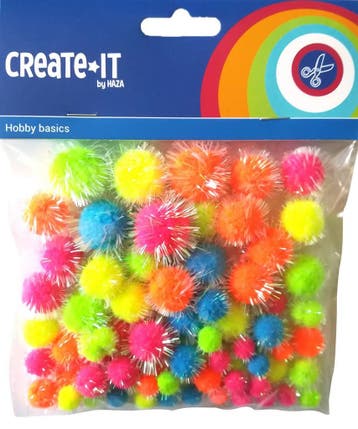 Pompoms Glitter Neon Mix 75st, Verzenden, Nieuw