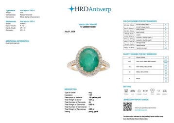 Verlovingsring - 14 karaat Geel goud - 4.40ct. tw. Smaragd -