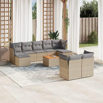 vidaXL 10-delige Loungeset met kussens poly rattan gemengd, Verzenden, Nieuw, Loungeset