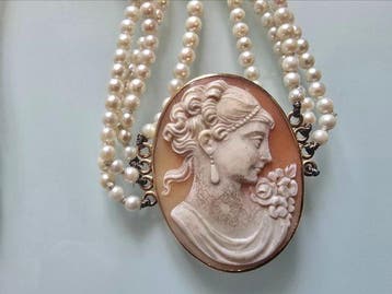 Choker halsketting - 18 karaat Geel goud Parel