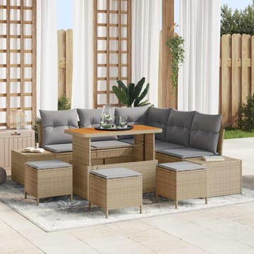 vidaXL Tuinbank Set 9 st Beige Poly rattan, Verzenden, Nieuw