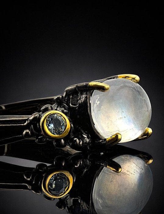 Zilver, Moonstone - Ring - Moon Glow, Verzamelen, Mineralen en Fossielen