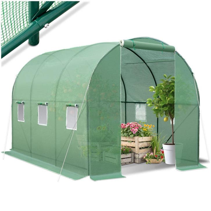 Foliekas in tunnelvorm met 6 ramen 343x200x200cm - groen, Tuin en Terras, Kweekspullen, Verzenden