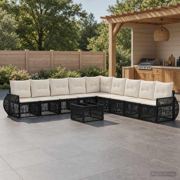 vidaXL Tuinbank Set 10 st Zwart en Crème Wit poly rattan, Verzenden
