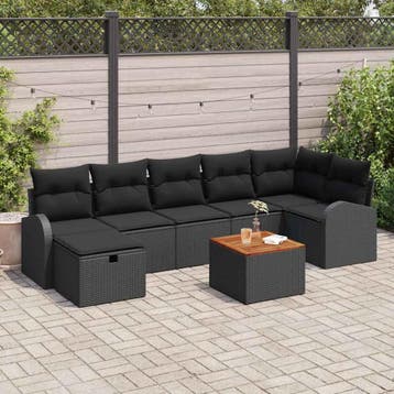 vidaXL Tuinbank Set 8 st Zwart poly rattan, Verzenden, Nieuw