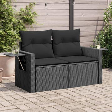vidaXL Tuinbank 2-zits met kussens poly rattan zwart, Verzenden