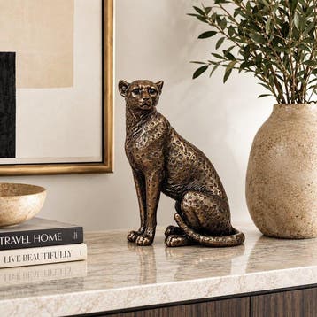 Beeldje - Antique Sitting Cheetah Sculpture Animal Figurine