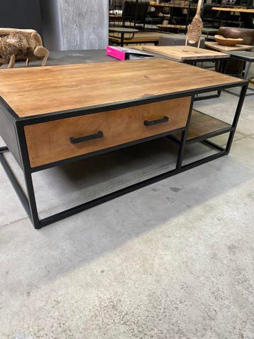 Sturdy salontafel, mangohout + metaal (nieuw, outlet), Nieuw, Overige houtsoorten