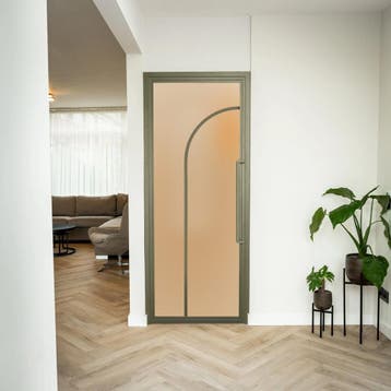 Stalen Binnendeur - Olijfgroen - 2 Vlaks rond - Matglas, Minder dan 80 cm, Binnendeur, Nieuw, Metaal