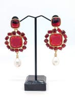 Oscar De La Renta - Verguld - Oorbellen - aardbeirood, Antiquités & Art