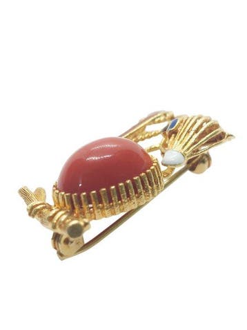 Broche - 18 carats Or jaune Corail